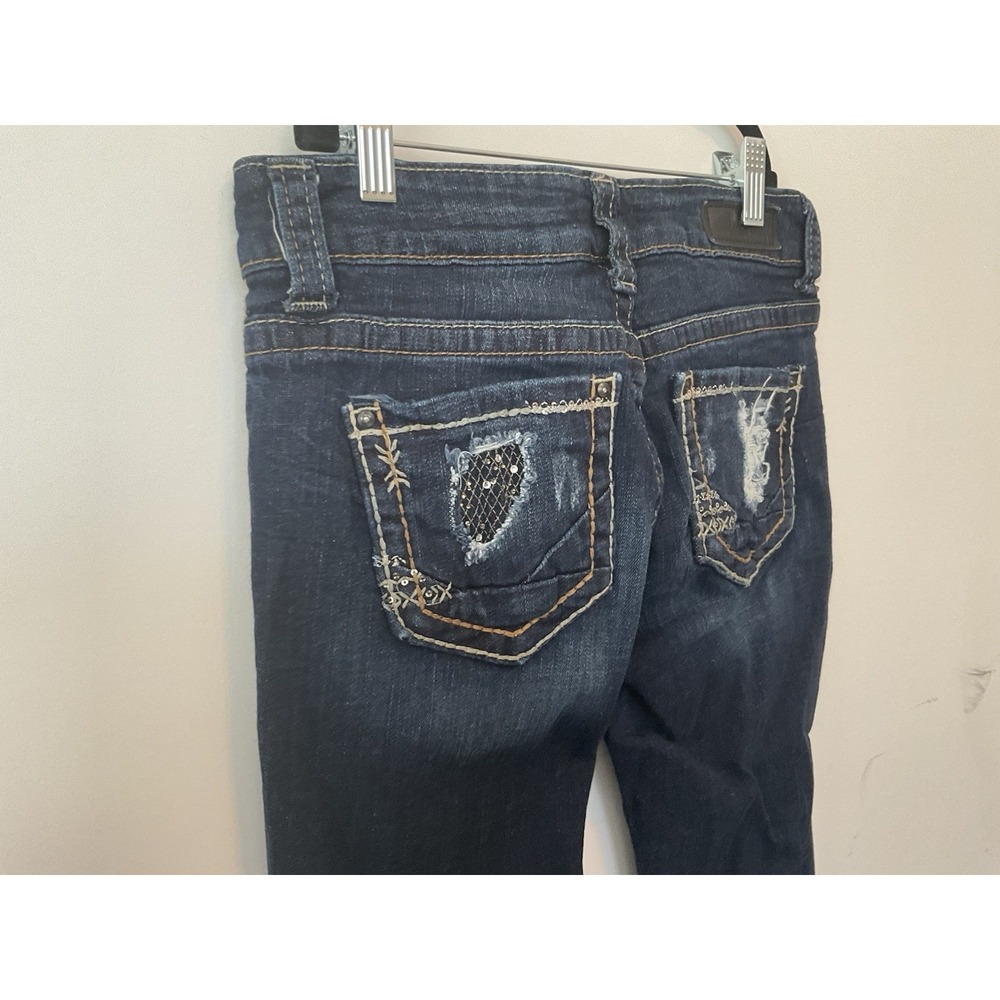 Daytrip Womens Virgo Bootcut Medium Wash Distressed Pocket Denim Jeans Blue 25R